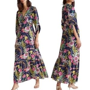 Soft Surroundings Maxi Wrap Dress Petite Small Navy Paisley Floral Samantha NWT‎